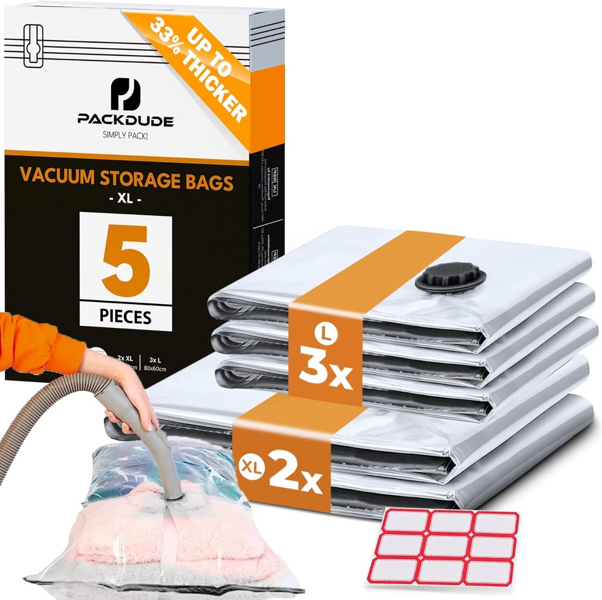 Grote Stofzuigerzakken voor Dekbedden en Kussens - 5 Stuks - 100x80 + 80x60 - Extra Sterke Vacuümzakken voor Ruimtebesparing
