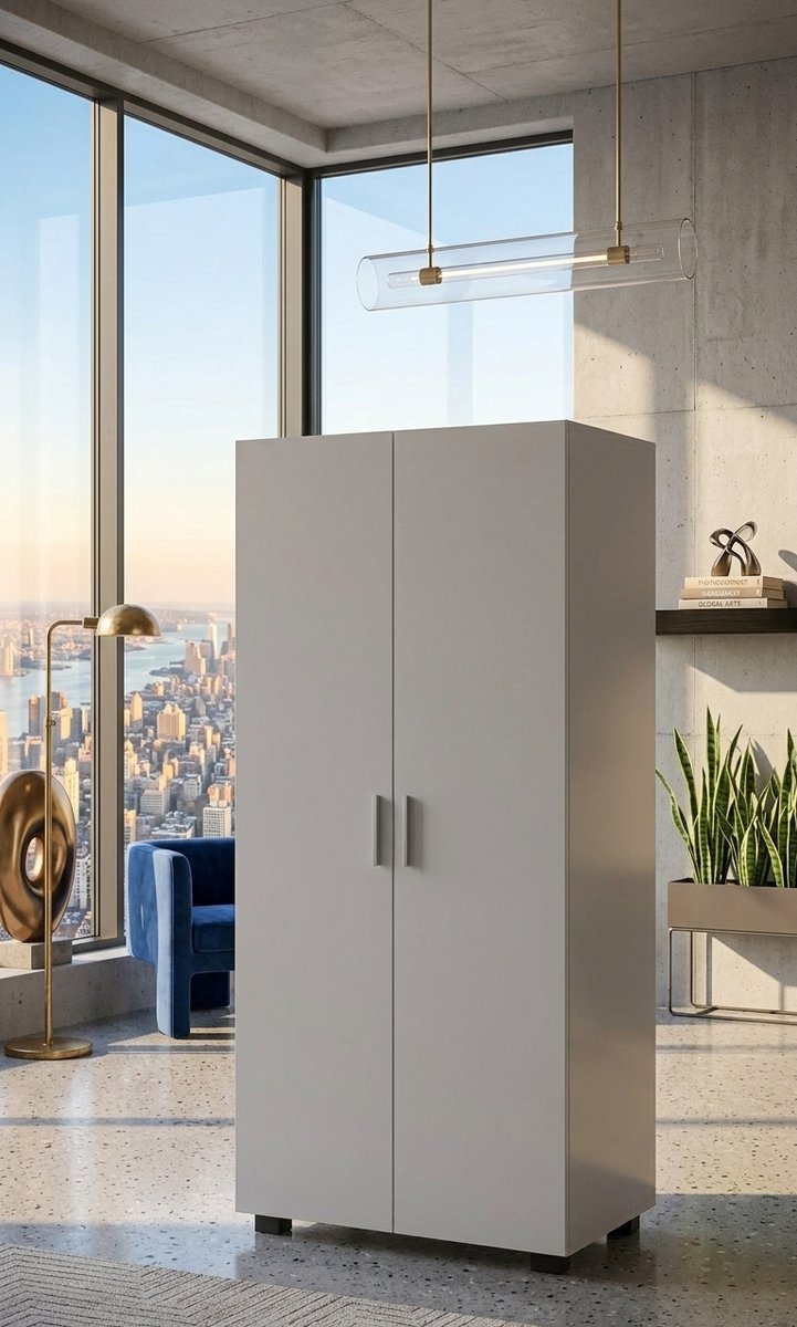 Kinderkledingkast met Hangstang en Legplank – 130 cm Moderne Kinderkast voor Jongens en Meisjes – Compacte Garderobekast voor Kinderkamer – Grijs – NoviHome