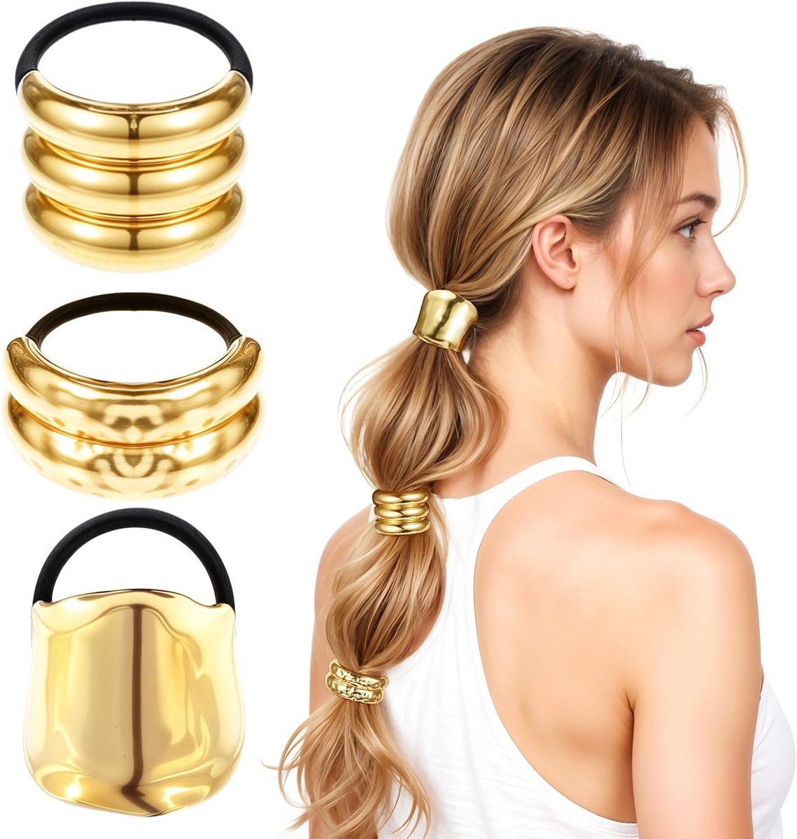 Haarmanchetten voor Paardenstaarten - 3 Stuks, Gouden Haaraccessoires