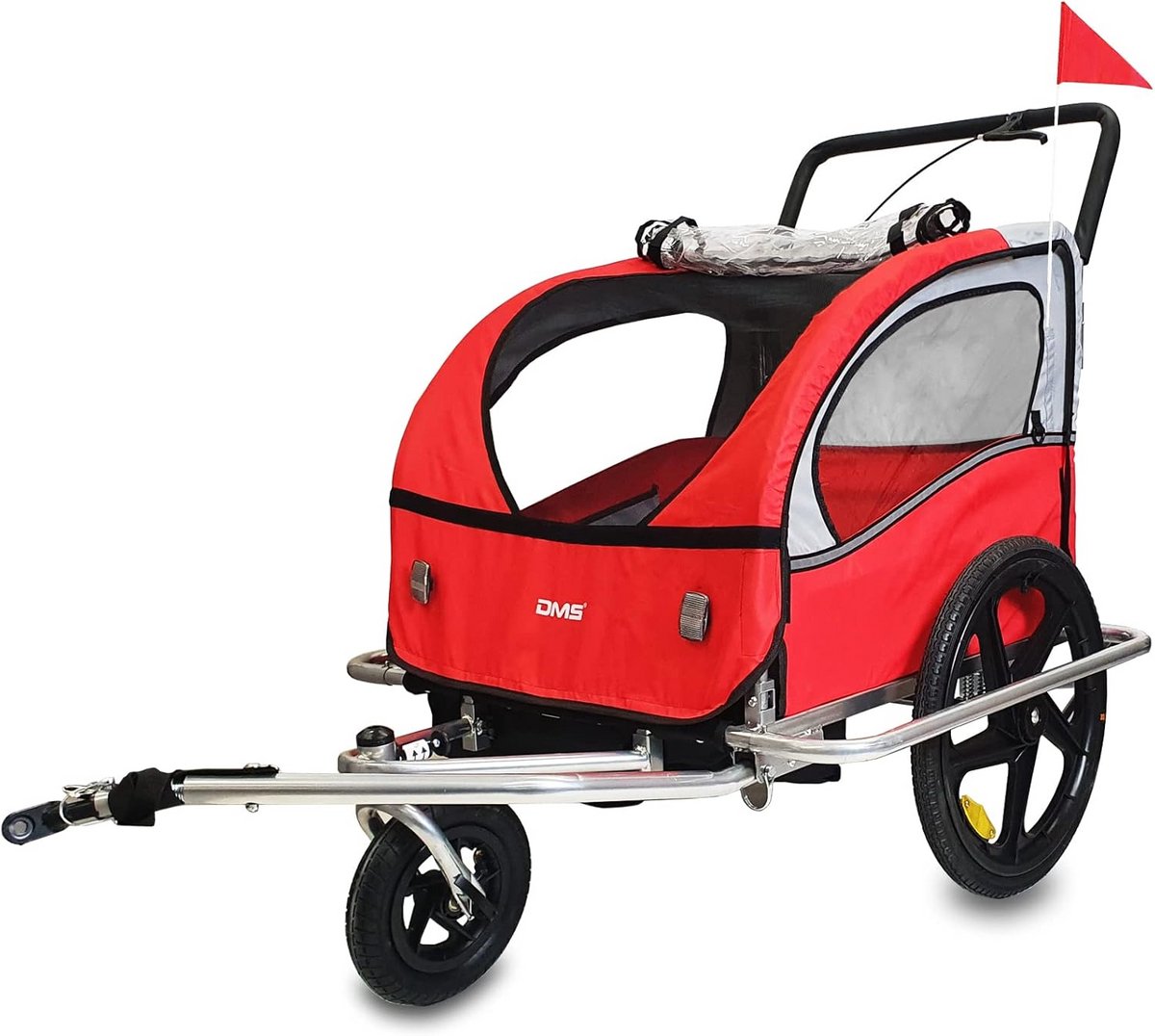 DMS® Bicycle Trailer, 2-in-1, Children's Trailer, Bicycle Trailer, Jogger, Bicycle Trailer, Children's Bicycle Trailer for 2 Children, 5-Point Safety Belt, Wheel Protection FH-02