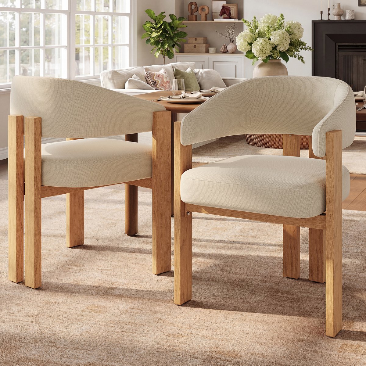 STILVORA Eetkamerstoel Set Van 2 49 x 47 x 78 cm - Ergonomisch en Comfortabel - Voor Eetkamer en Woonkamer - Flanel Beige