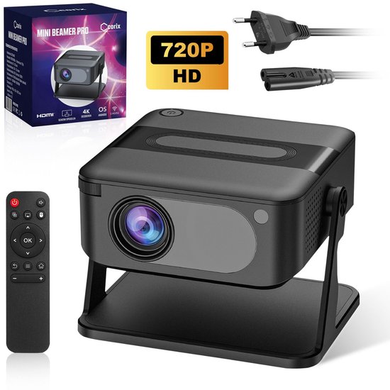 Mini Beamer Pro 720p HD Android 14 Projector met Wifi, Bluetooth, Appstore, Netflix, YouTube, Screen Mirroring