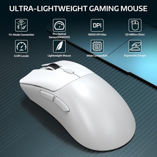 Lichtgewicht Draadloze Gamingmuis met Tri-mode en Programmeerbare Knoppen van Merkloos — afbeelding 4