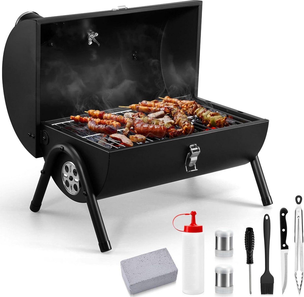 Draagbare Houtskoolgrillset voor Buiten - Compacte Mini BBQ voor Camping en Picknick