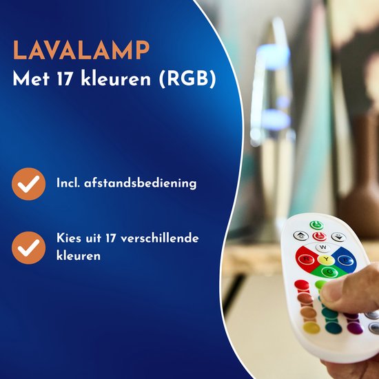 Lighto Lavalamp met 17 kleuren (RGB) - 35 cm - Incl. Afstandsbediening - voor Kinderen - Zilver van Lighto — afbeelding 3
