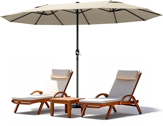 Outsunny Dubbele parasol 48 mm met slingerhandvat crème wit 460 x 270 x Outsunny Dubbele parasol 48 mm met slingerhandvat crème wit 460 x 270 x