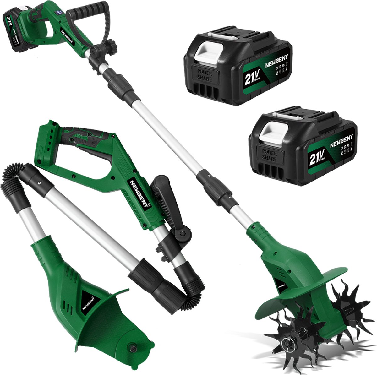 NewBeny Elektrisch Grondfrees - 600 tpm - Borstelloze Tuinfrees - met 2x 3.0Ah Accu's - 15 cm werkdiepte - 20 cm werkbreedte - Accu Motorhak - Extra handgreep