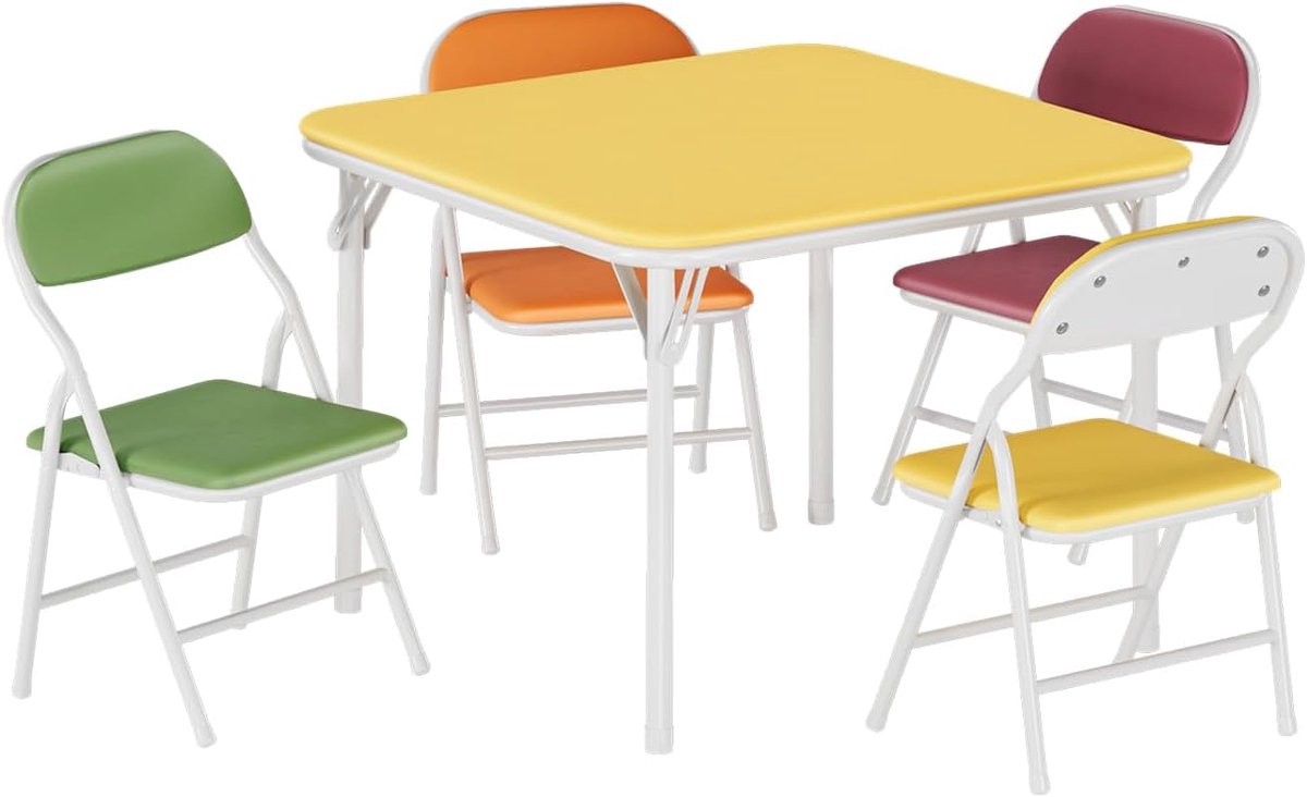 5-Delige Opvouwbare Kindertafel en Stoelen Set - Speeltafel met 4 Stoeltjes - Zacht PU Leer - Geen Montage - Kleur