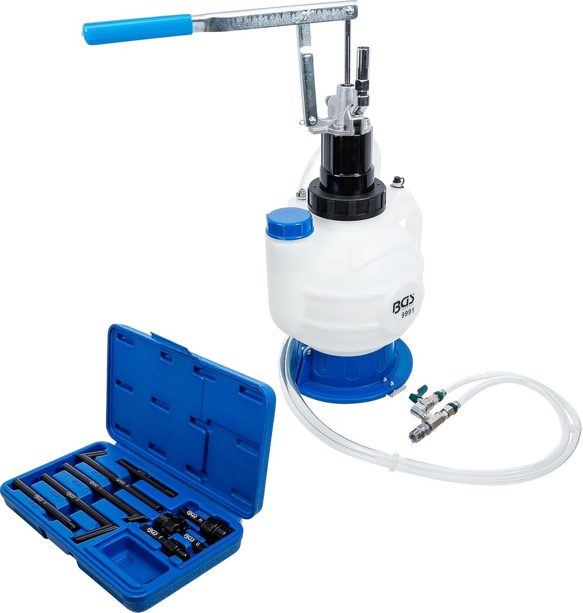 Transmissieolie-vulapparaat met handpomp en terugloopsysteem | 8 adapters | 7 liter