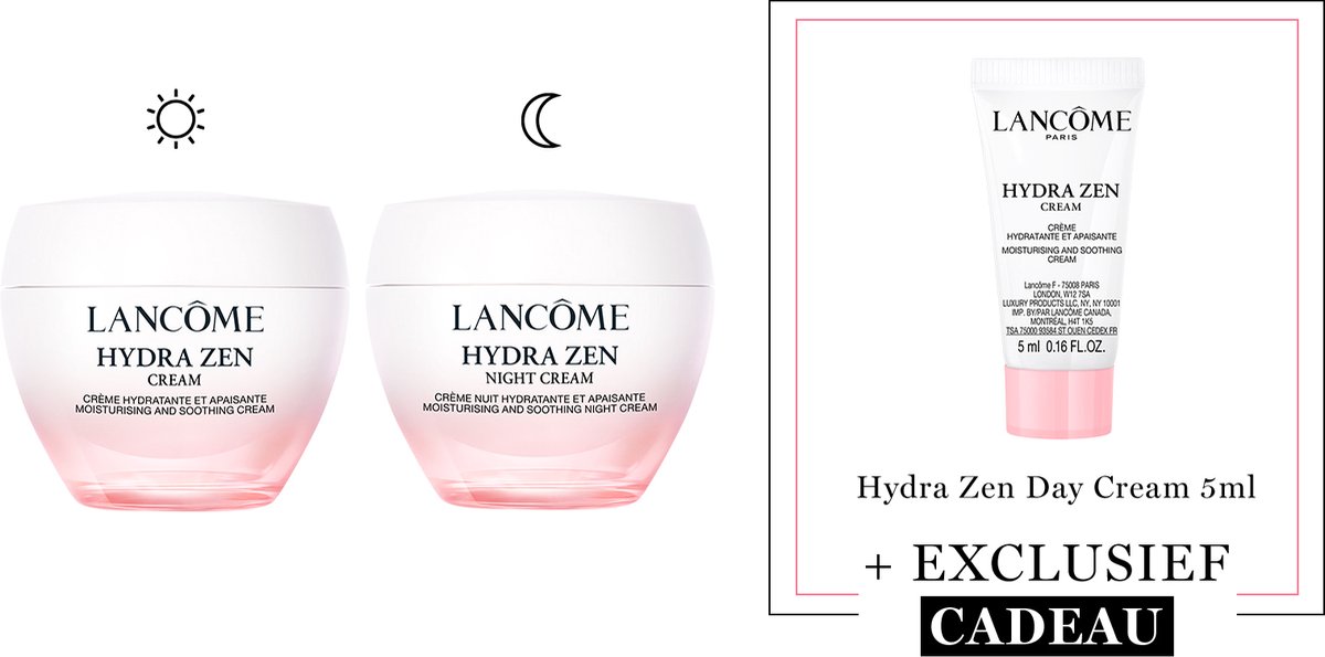 Lancôme Hydra Zen 2-Step Hydraterende Moisturizer Skincare Routine: Dagcreme | Nachtcreme + Cadeau - Hydra Zen Dagcreme 50ml & Hydra Zen Nachtcreme 50ml + Hydra Zen Dagcreme 5ml Cadeau