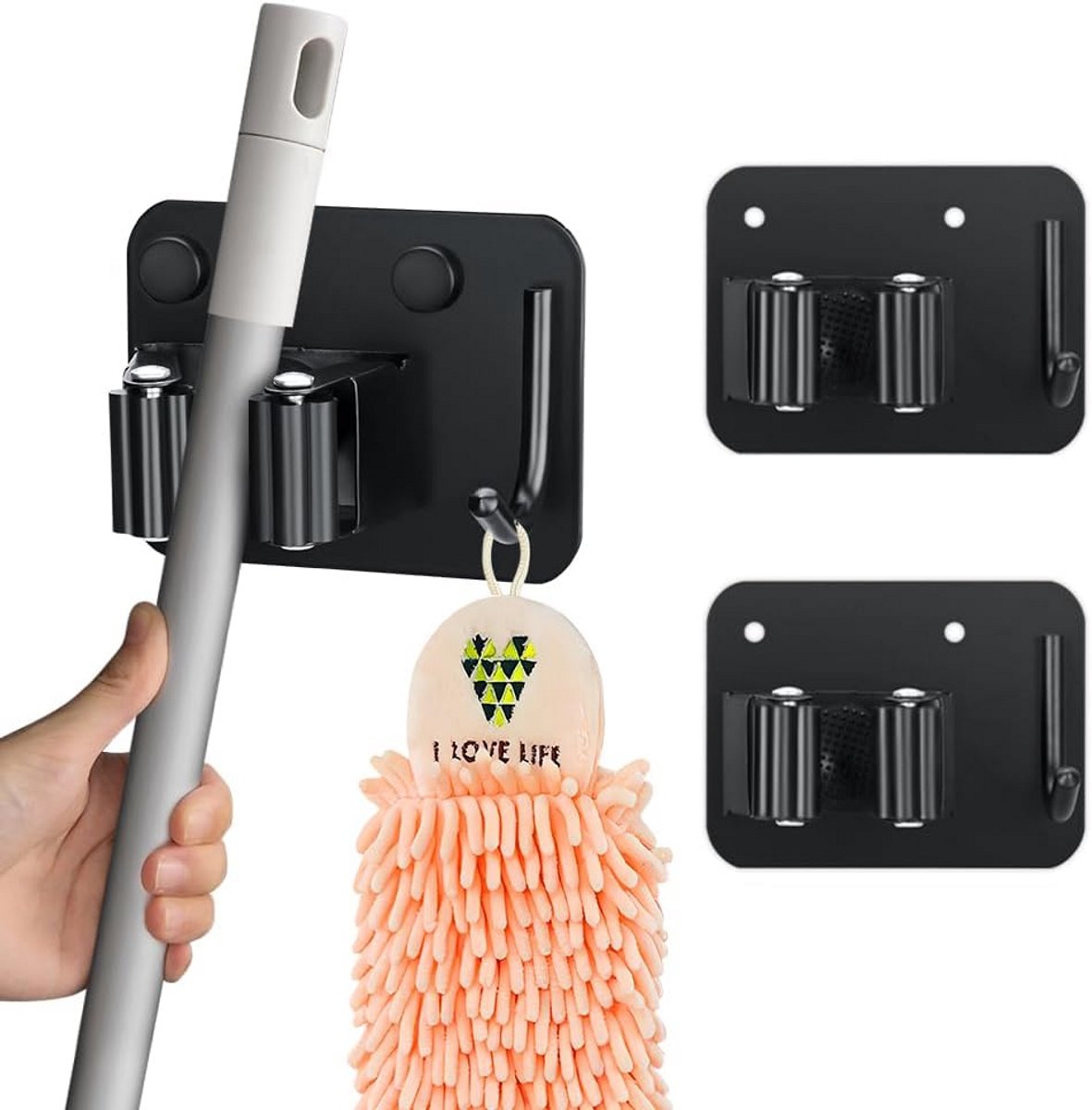 Zware bezemhouder met schroeven voor optimale bevestiging