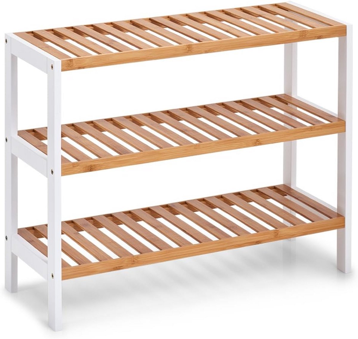 Schoenrek met 3 Planken van Bamboe/MDF - Wit - 70 x 26 x 54 cm