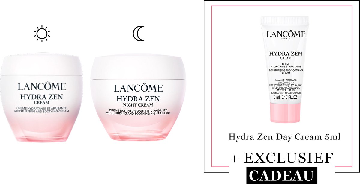 Lancôme Hydra Zen 2-Step Hydraterende Moisturizer Skincare Routine: Dagcreme | Nachtcreme + Cadeau - Hydra Zen Dagcreme 75ml & Hydra Zen Nachtcreme 50ml + Hydra Zen Dagcreme 5ml Cadeau