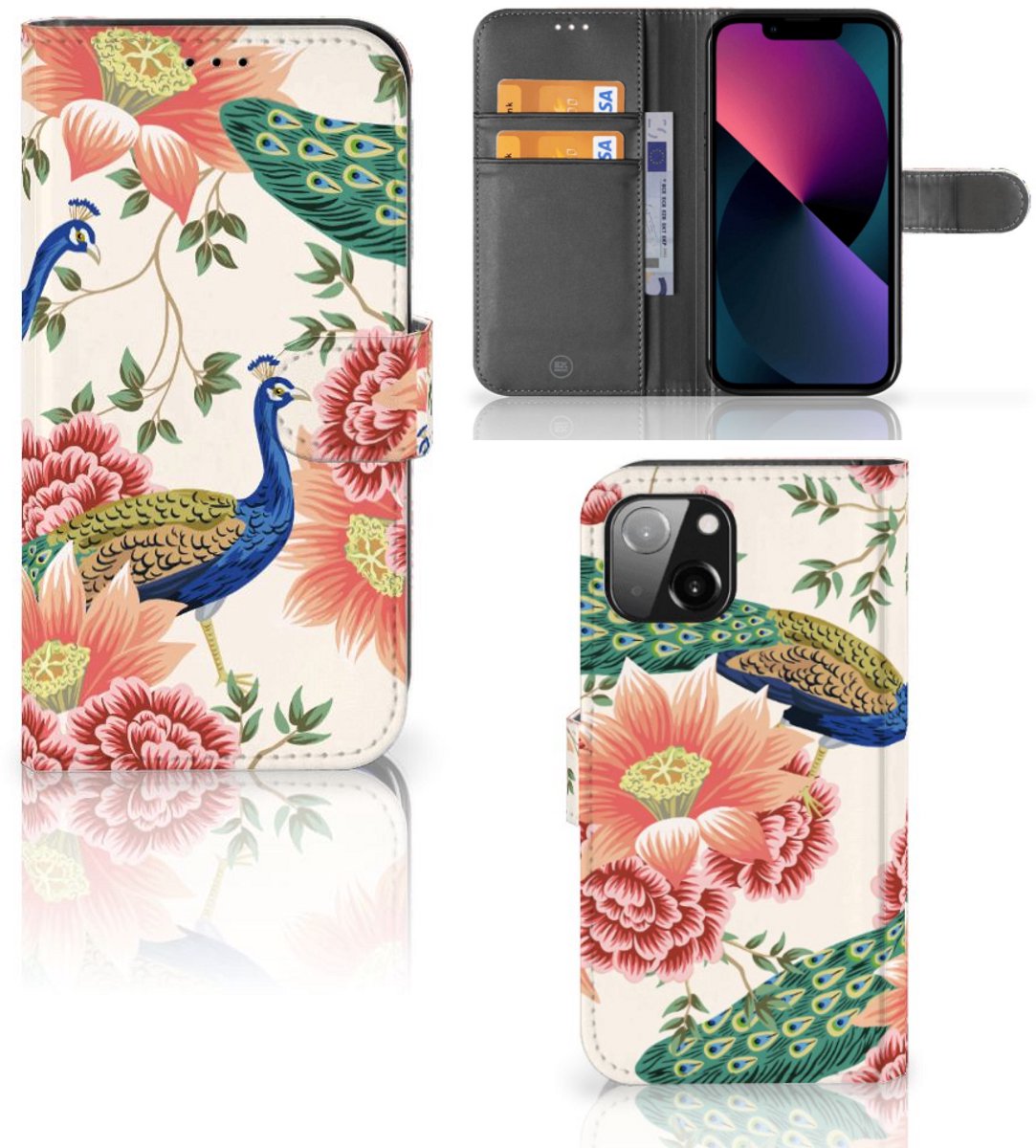 Book Case voor Telefoonhoesje met Pasjes voor Apple iPhone 13 Pink Peacock