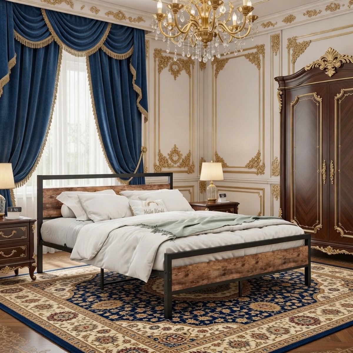 Modern Industrieel Tweepersoonsbed 140x200 cm – Metalen Bedframe met Lattenbodem – Robuust, Stil en Eenvoudig te Monteren – Slaapkamer, Logeerkamer of Tienerbed - Vita Interior