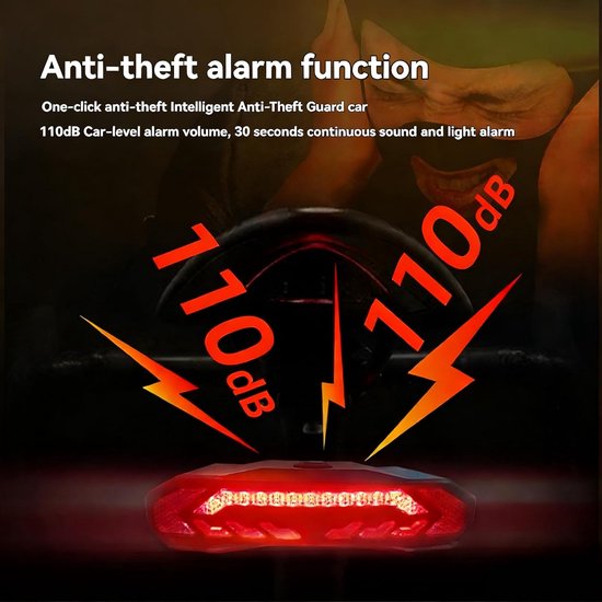 Fiets Achterlicht met Richtingaanwijzer en Fietsalarm - Fietsverlichting USB C Oplaadbaar - Richtingaanwijzer met Afstandsbediening - Waterdicht - Fiets Knipperlicht - Racefiets Verlichting - Anti Diefstal Alarm - Stijl 2：met fietszadelhouder — afbeelding 2