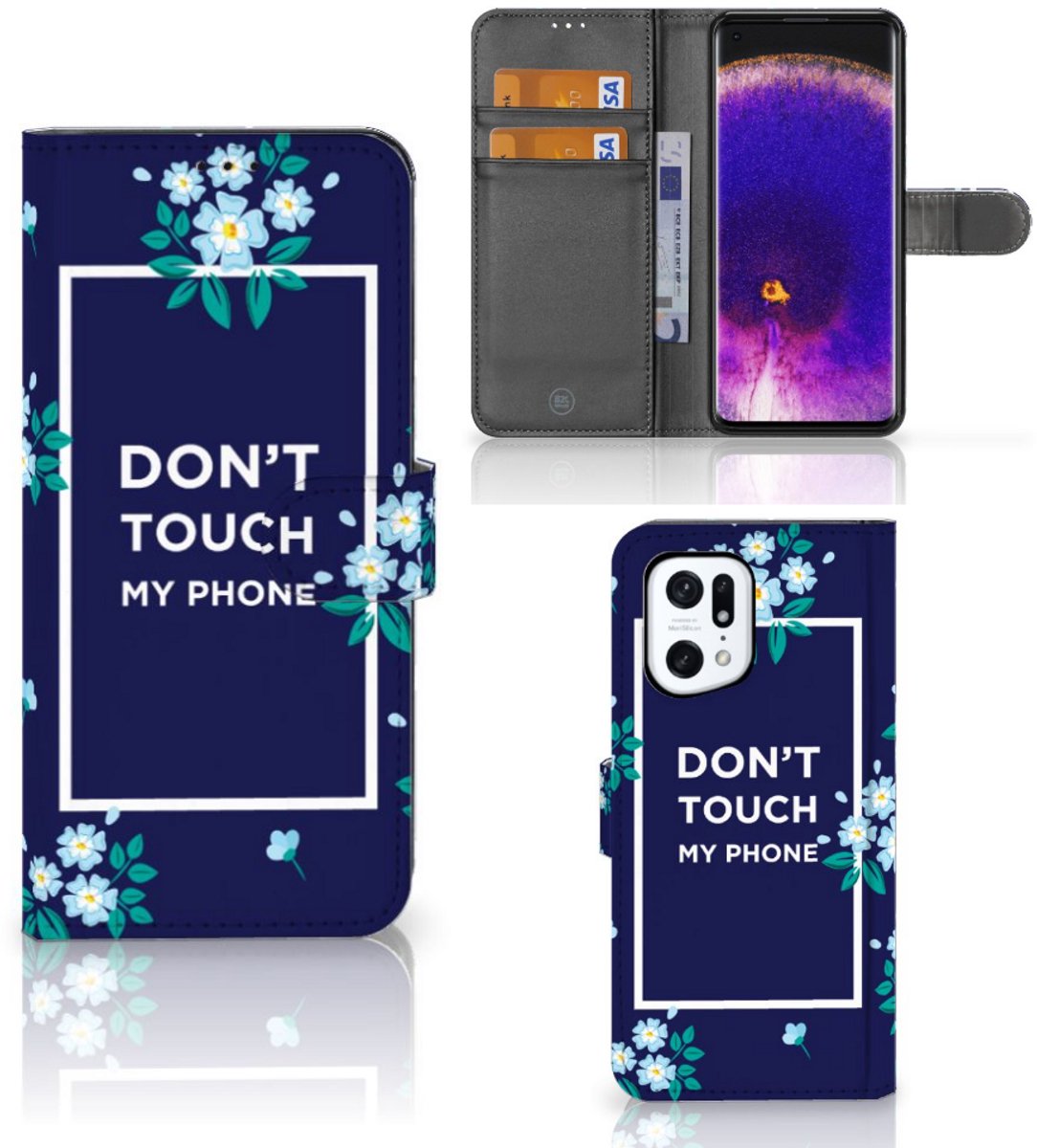 OPPO Find X5 Pro Portemonnee Hoesje Flowers Blue DTMP