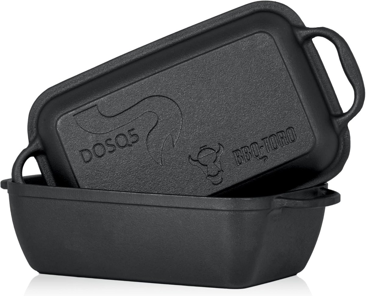 Grote Gietijzeren Stoofpan met Deksel - 4.5 Liter, 2-in-1 Pan voor Koken en Bakken, Ideaal voor BBQ en Oven