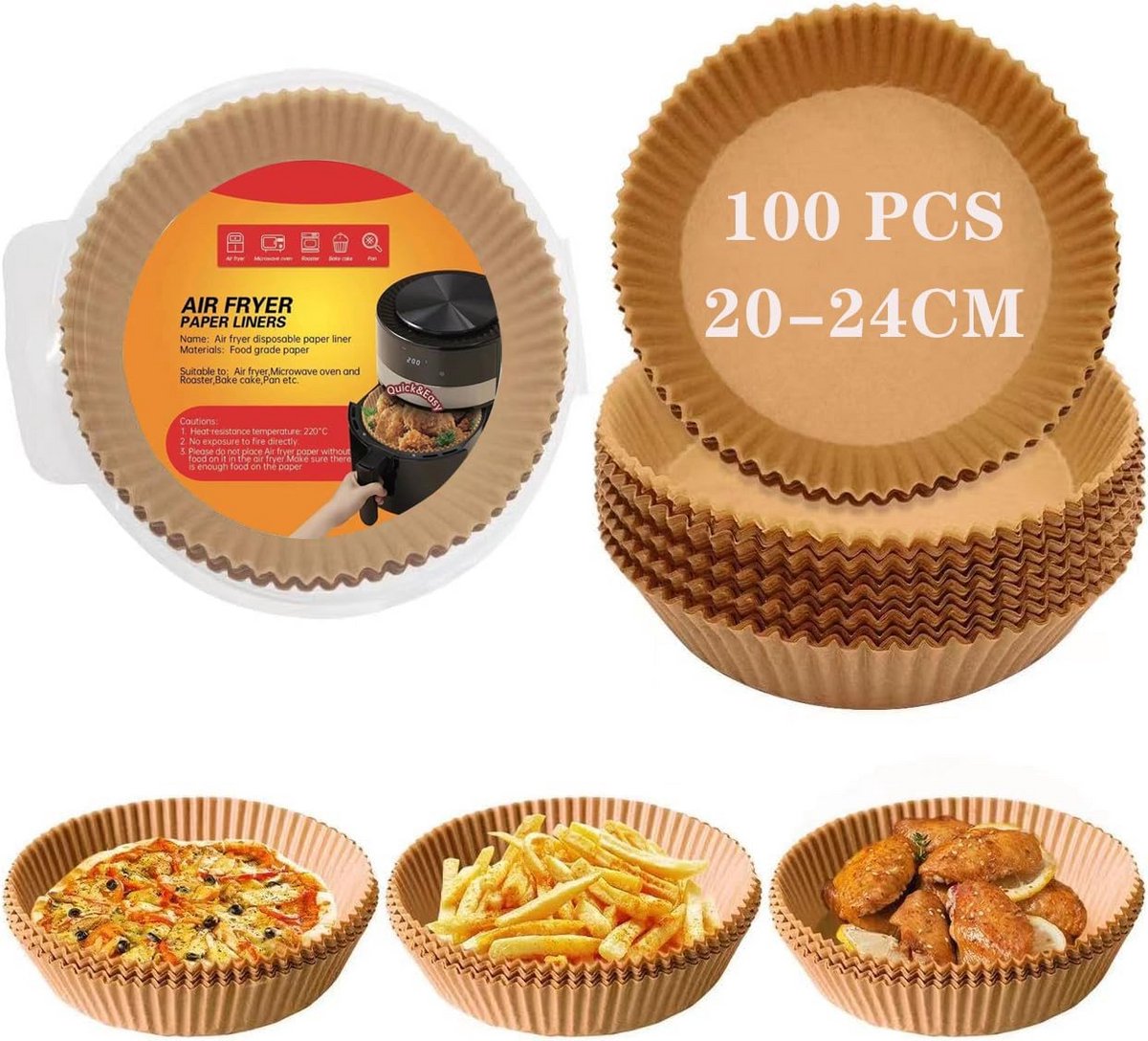 Rond Bakpapier voor Airfryer - 100 Stuks - 20-24 cm - Waterdicht en Oliebestendig