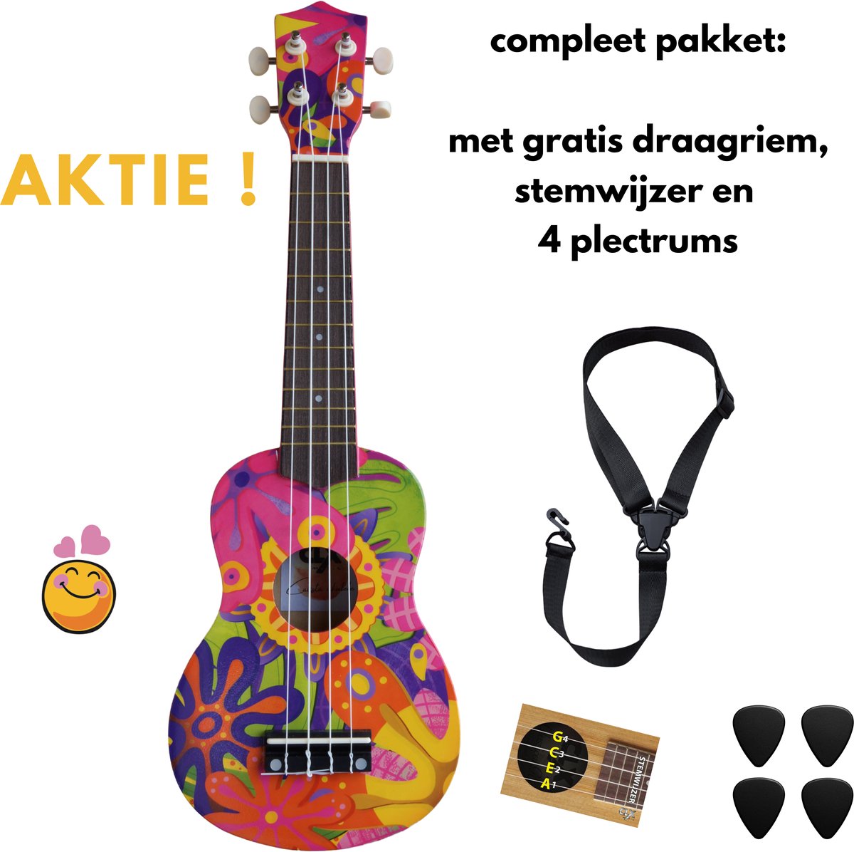 CLX Flowers 2 Ukulele Pakket – kleurrijk en speelklaar