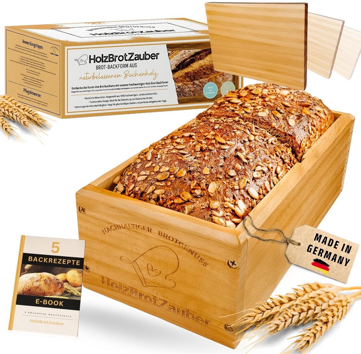 Houten broodbakvorm van 30 cm met scheidingswand voor 1,5 kg brood