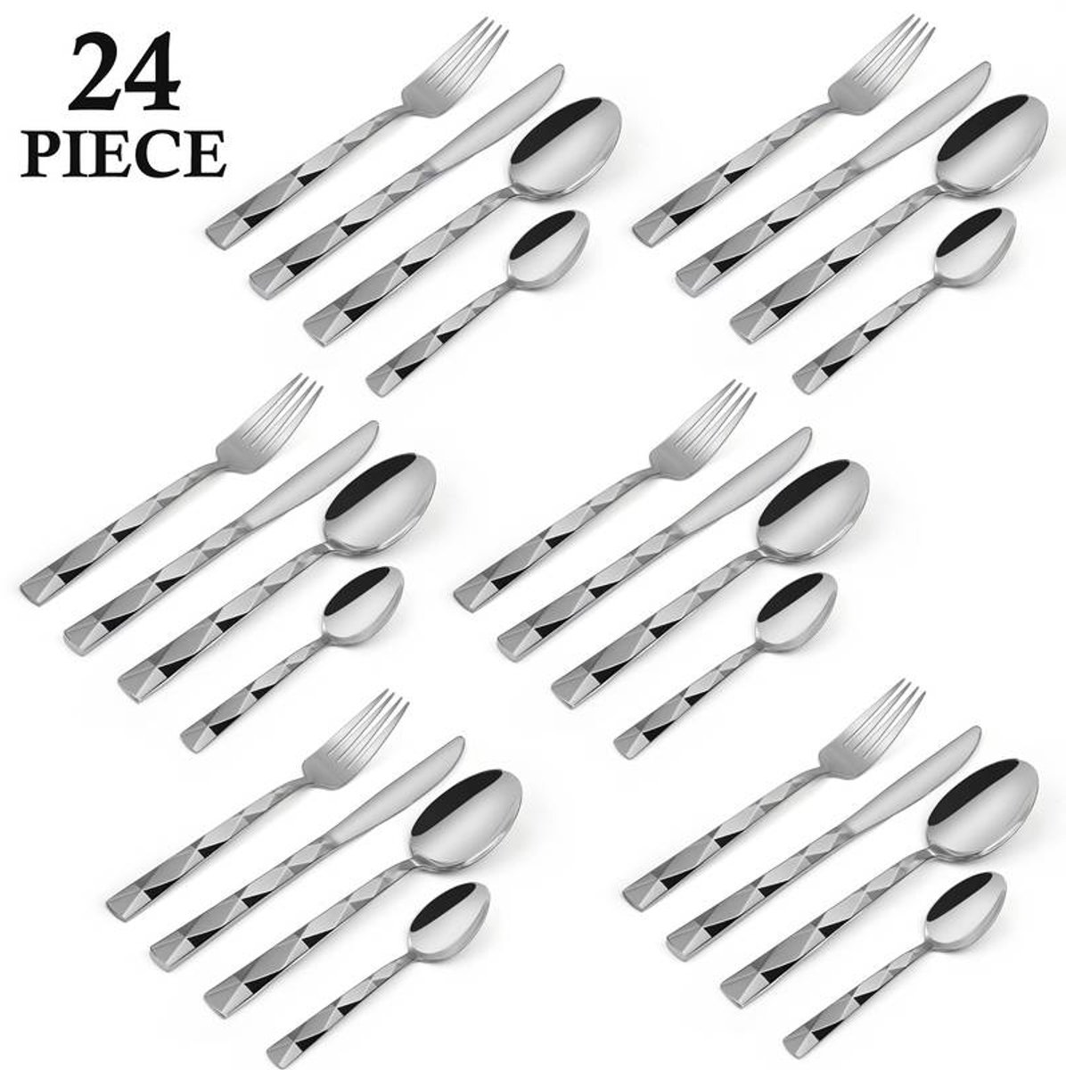 RVS Bestekset – 24‑Delige Moderne Set – Minimalistisch Design – Gepolijste Spiegelafwerking & Vaatwasserbestendig