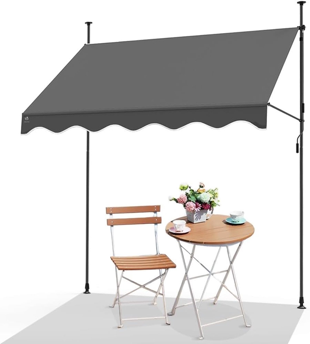 Bol.com Balkon zonnescherm zonder boren UV-bestendig grijs- Handmatige luifel intrekbaar polyesterstaal telescopische luifel- ba... aanbieding