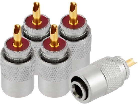 5 Connettori PL-259 UHF Maschio 50 Ohm Crimp Per RG58 LMR195 RG142 RG400 | Adattatori Placcati Oro
