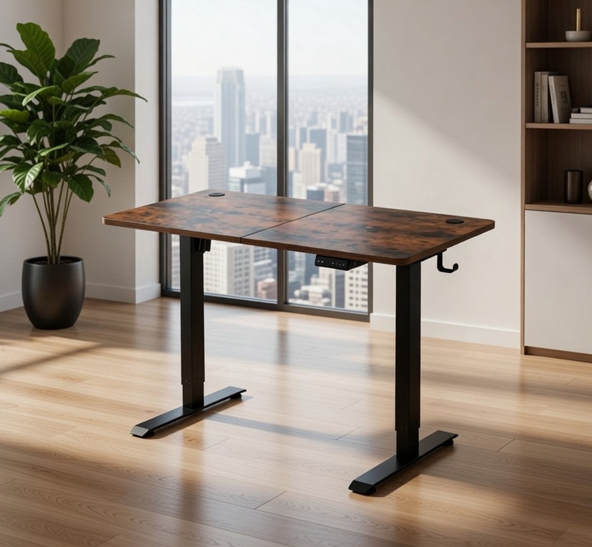 Image of Elektrisch Zit-Sta Bureau 120x60 cm met Geheugenfunctie, Hoogte Verstelbaar 70-115 cm, Stil Motorisch Bureau met Anti-Botsing & Kinderslot – Vintage | Novihome