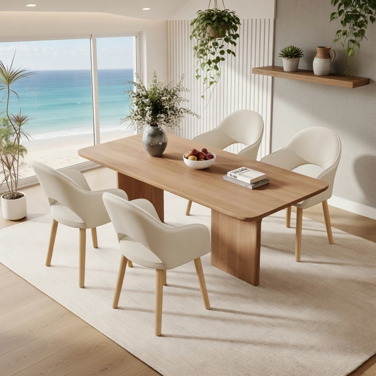 Luxe Eetkamerstoelen Set van 4 – Beige Gestoffeerd met Houten Poten en Armleuningen – Ergonomische Keukenstoelen en Woonkamerstoelen – Comfortabel & Stijlvol Design Novihome