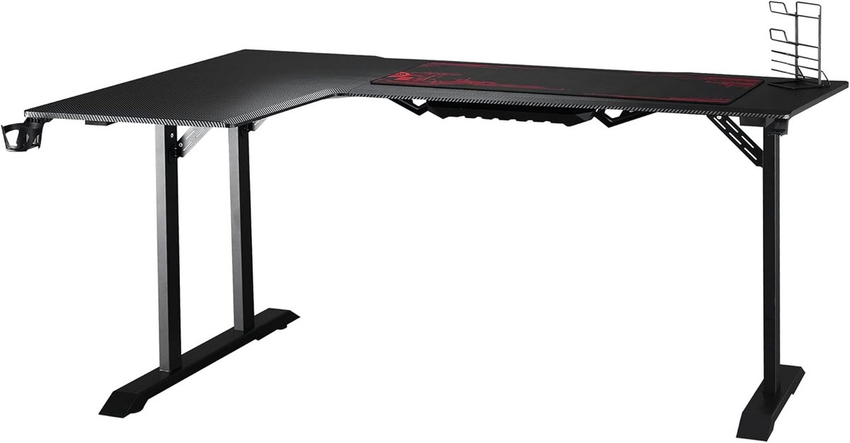 L-vormig Gaming Bureau met Hoofdtelefoonhaak en Bekerhouder - Zwart/Rood