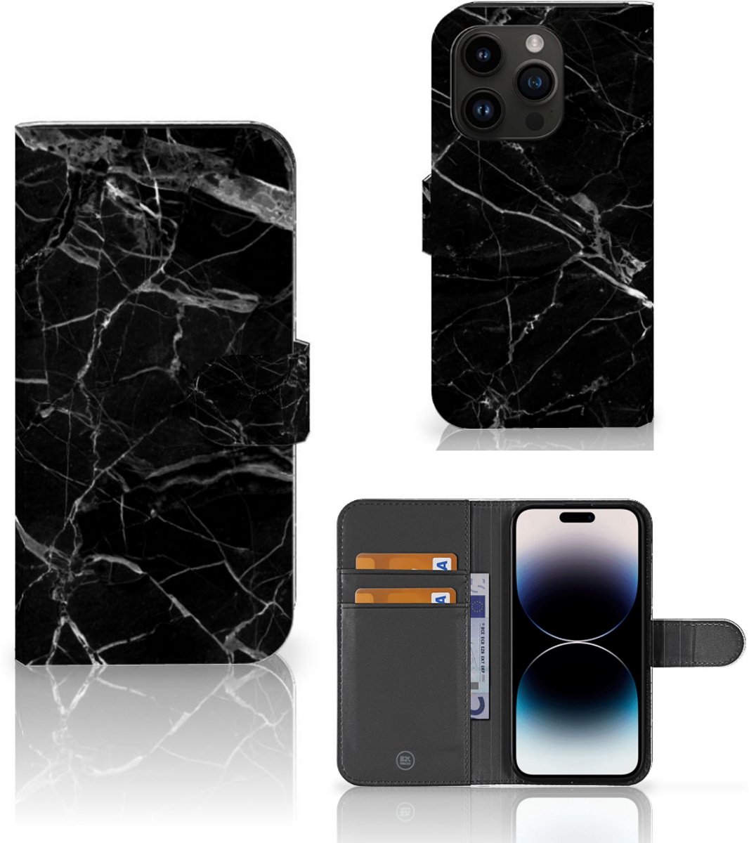 Boekhoesje voor iPhone 15 Pro Bookcase Marmer Zwart - Origineel Cadeau Vader