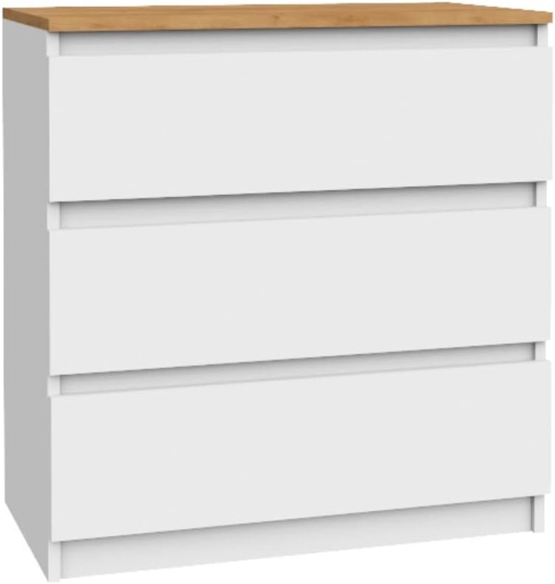 Multifunctionele Commode met 3 Laden - Eenvoudige Montage, Wit-Eiken, 80 x 39 x 81 cm