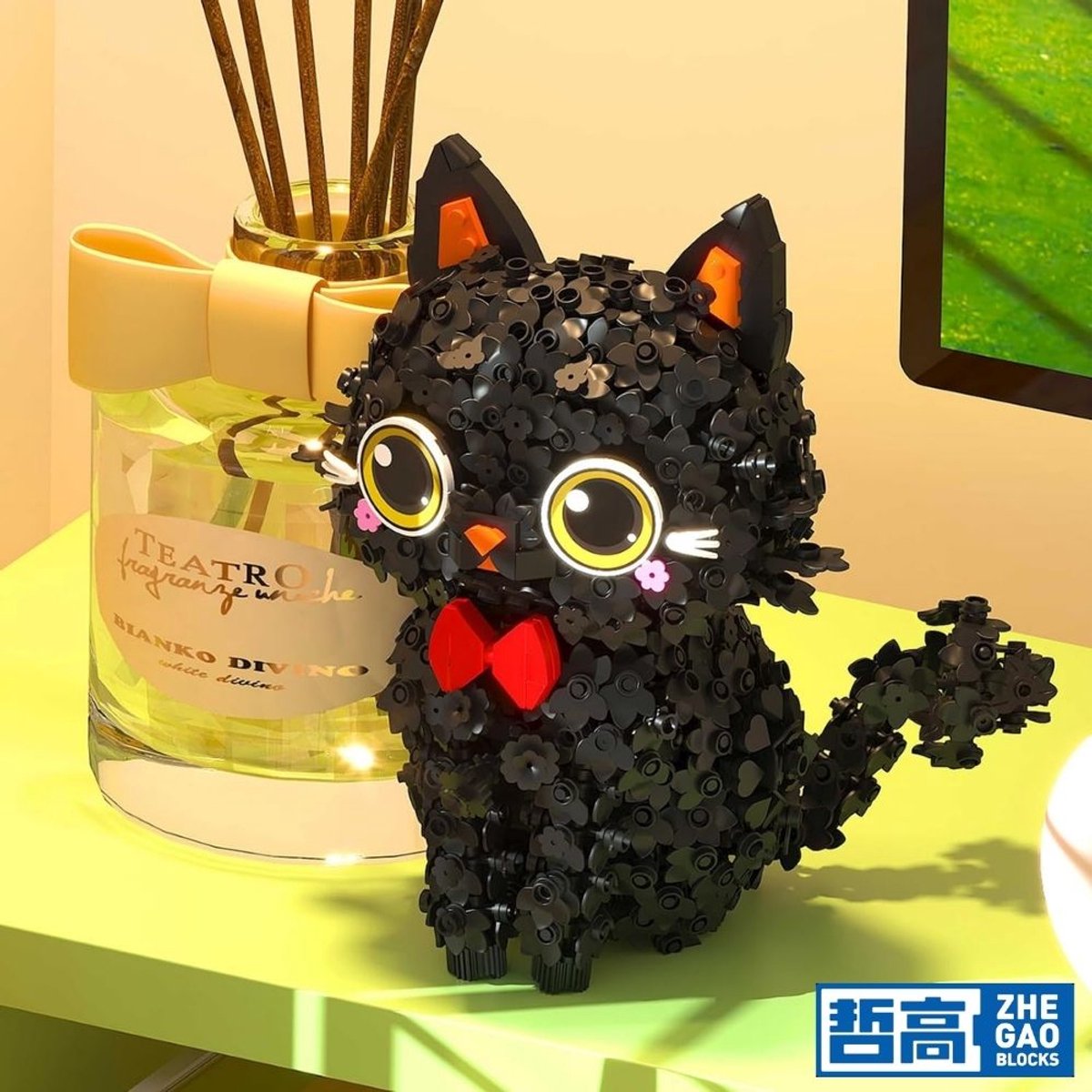 Zhe Gao 662036 Bloemen Kawaii Geluks Kat bouwset | Botanical Bonsai Flowers collection | Classic educatief creator speelgoed bloemenpracht bouwpakketten voor kinderen & volwassenen | Niet compatibel met Lego | Bouwdoos met 1651 bouwstenen — afbeelding 10