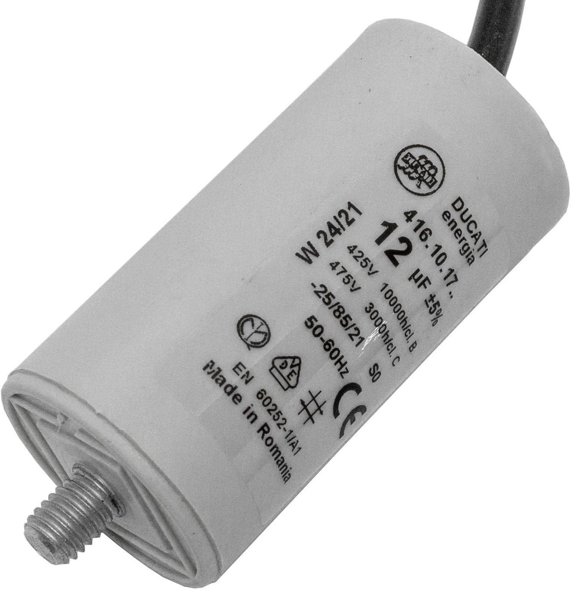 Startcondensator 12µF 400V | Motorcondensator met Kabel 35cm | Condensator in Kunststof Behuizing