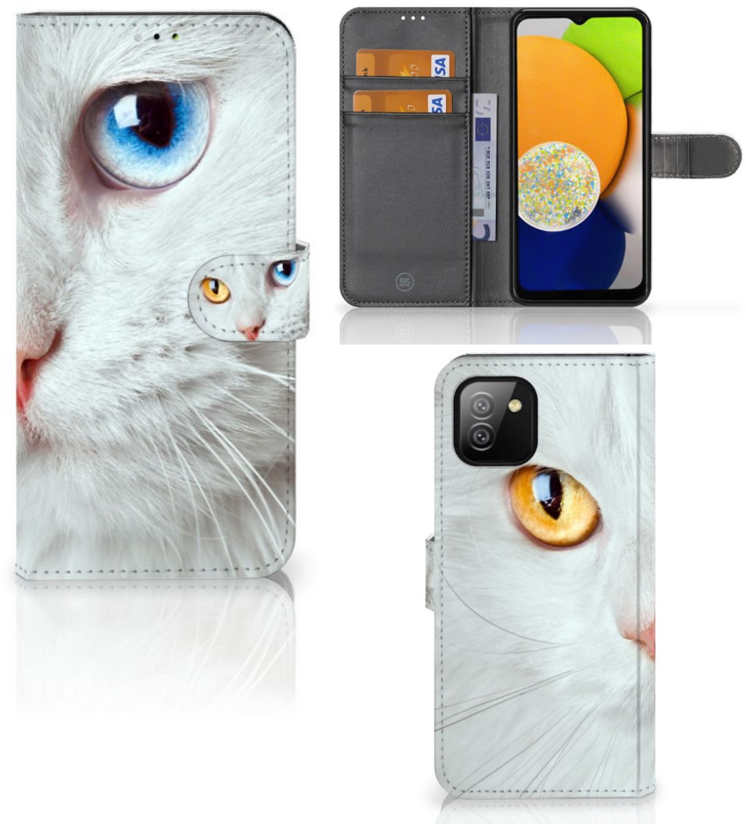 Book Case voor Samsung Galaxy A03 Telefoonhoesje met Pasjes Witte Kat