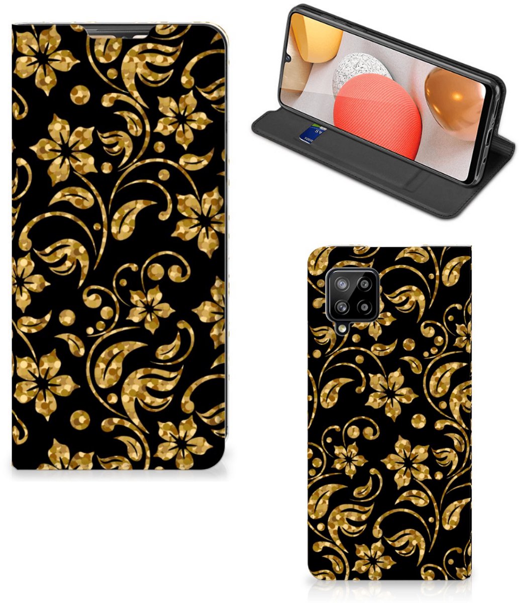 Samsung Galaxy A42 Smart Cover Gouden Bloemen