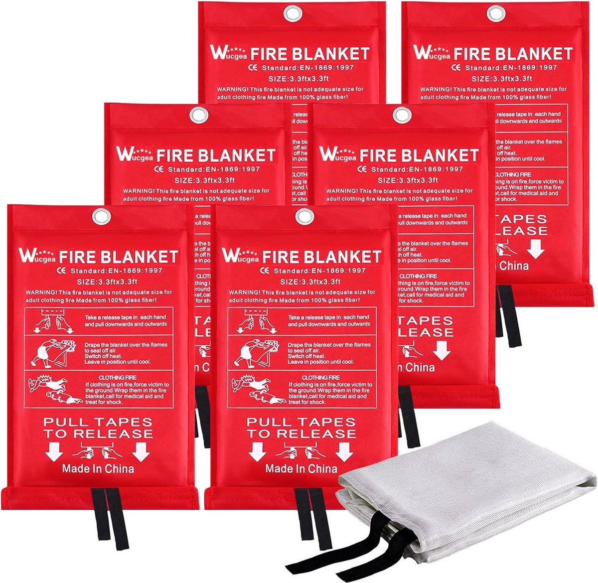 Overlevingsbranddeken 1m x 1m - Brandwerende Bescherming voor Keuken en Barbecue - 6 Stuks