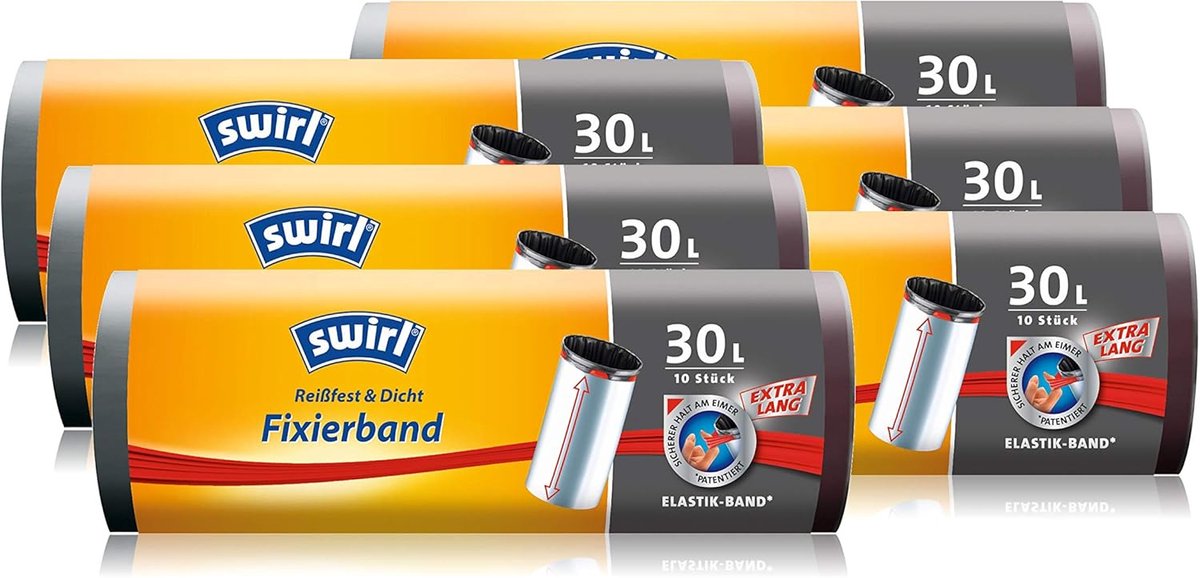 Extra lange 30L vuilniszakken met fixeerband - 6 stuks