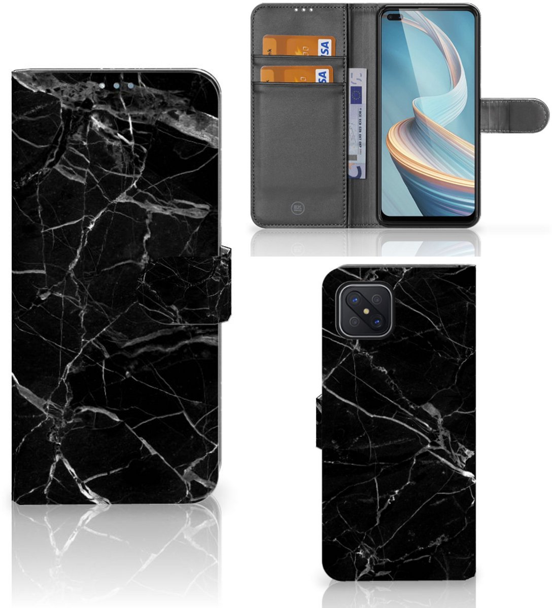 OPPO Reno4 Z Bookcase Marmer Zwart - Origineel Cadeau Vader