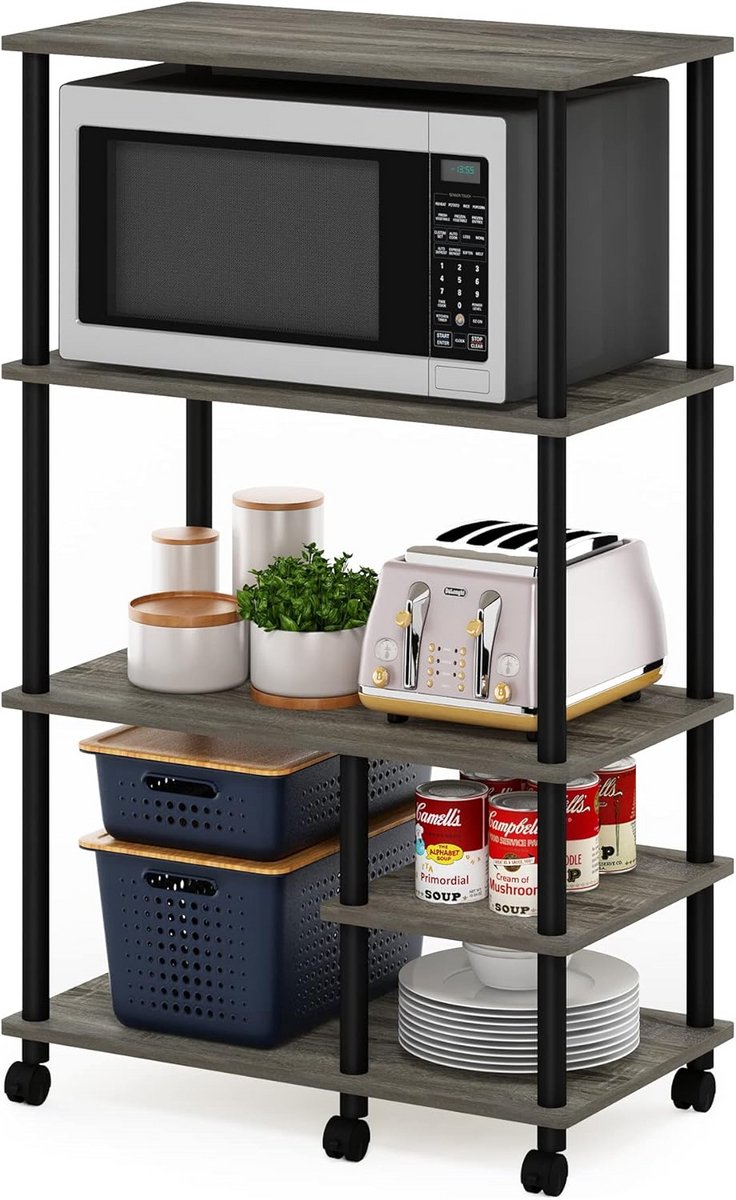 4-Tier Toolless Keuken Opbergplank Cart in Frans Eiken Grijs/Zwart