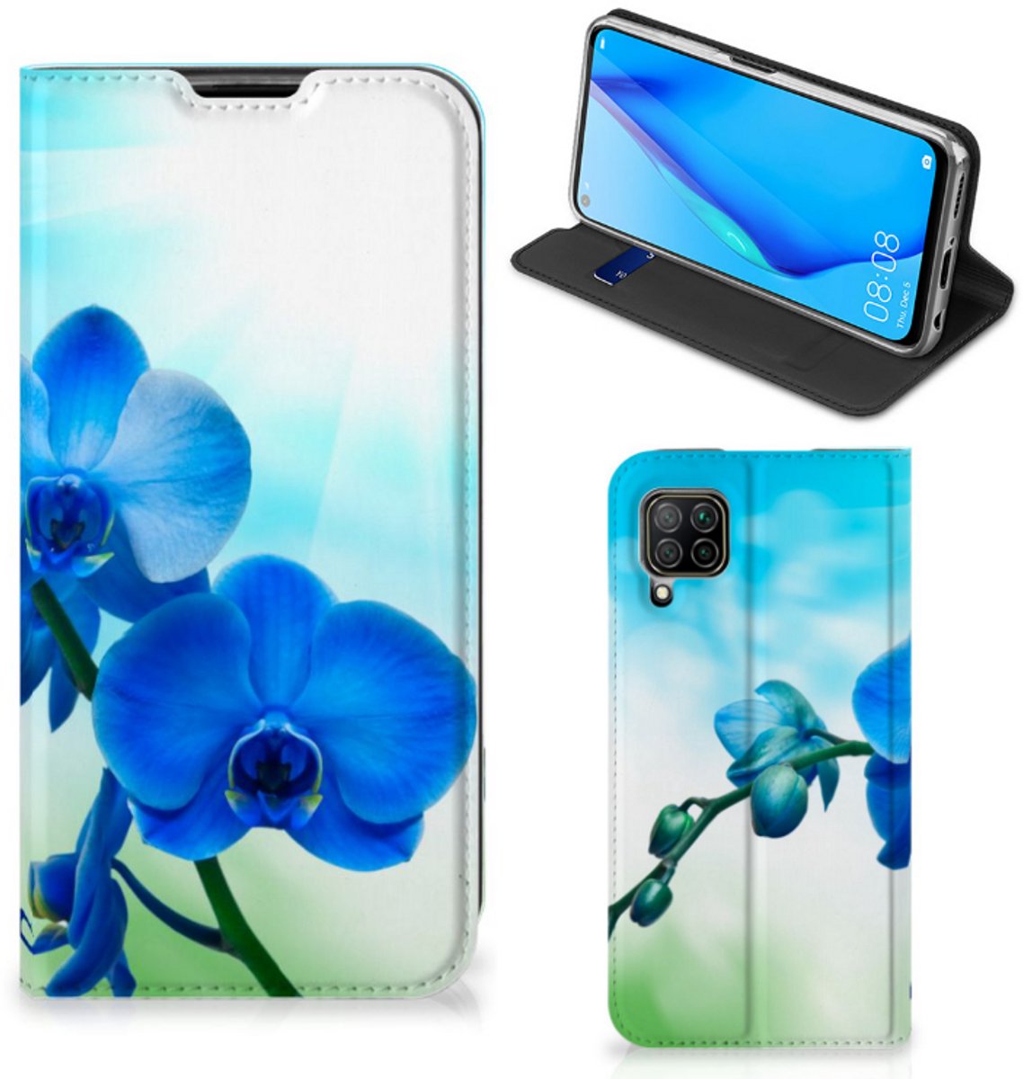 Huawei P40 Lite Smart Cover Orchidee Blauw - Cadeau voor je Moeder