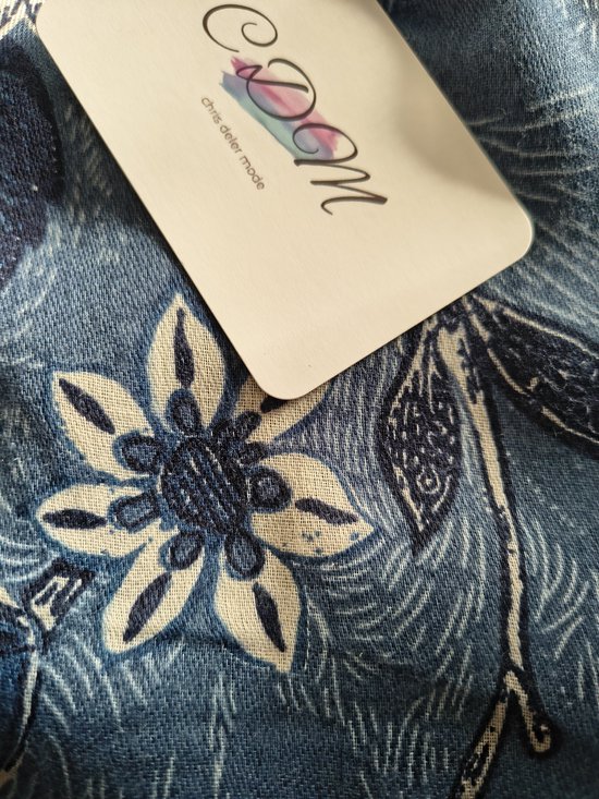 Lange dames sjaal Friede gebloemd motief blauw wit donkerblauw lichtblauw licht navy