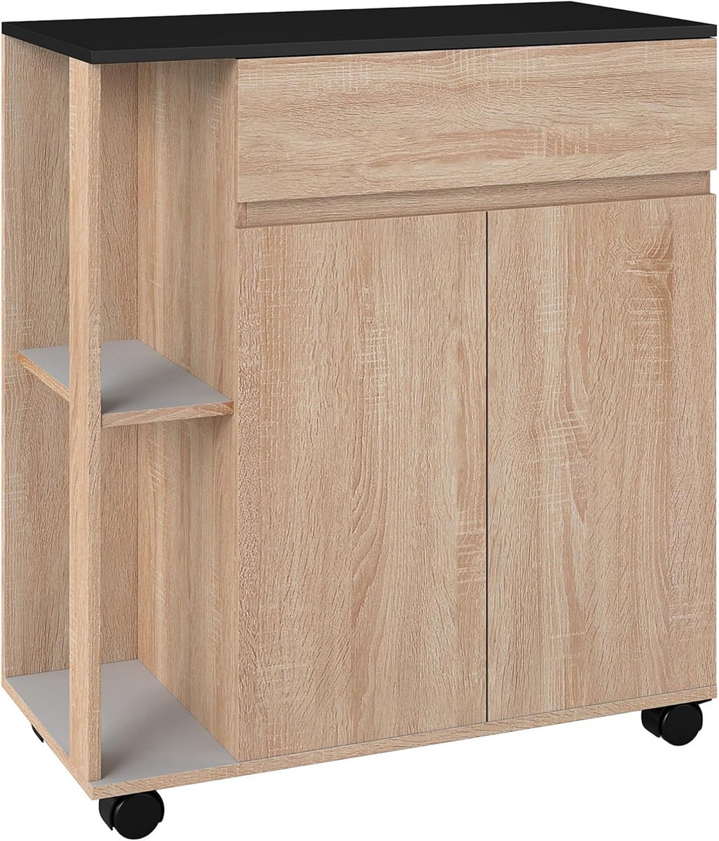 Serveertafel met wielen, multifunctioneel met opbergmogelijkheden