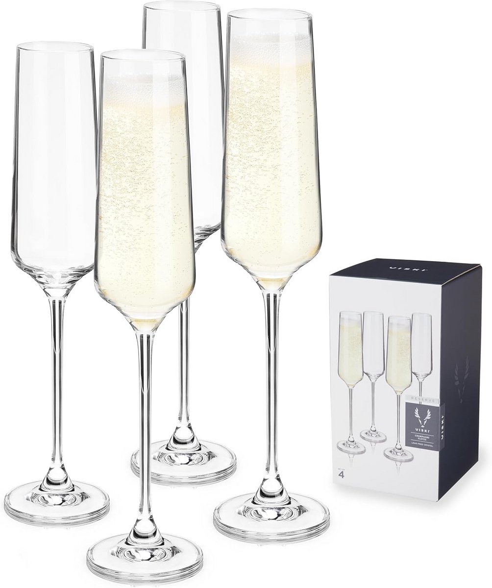 Champagne Fluiten Set van 4 – Loodvrij Kristal Glaswerk, Vaatwasmachinebestendig