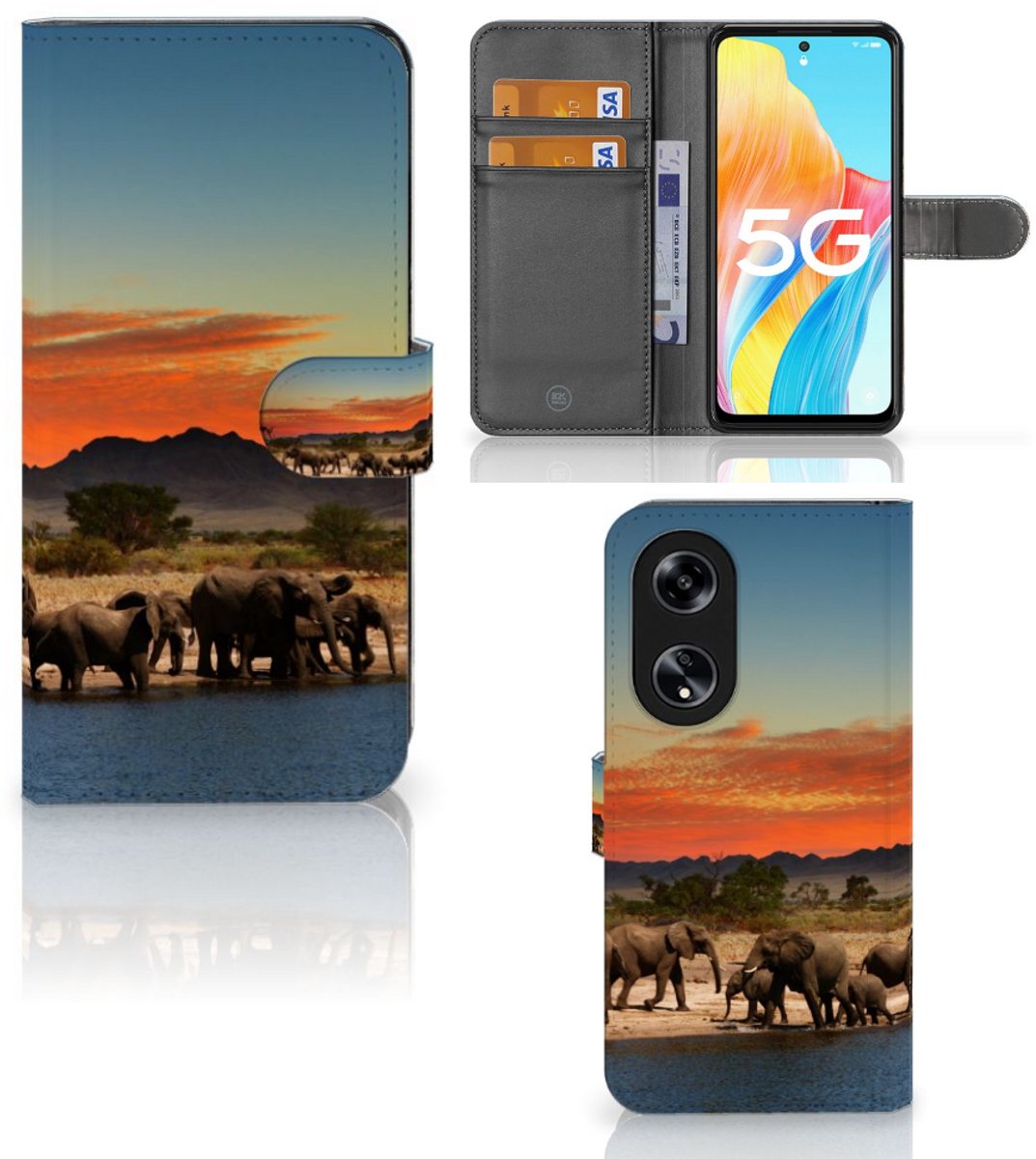 OPPO Reno8 T 5G Telefoonhoesje met Pasjes Olifanten