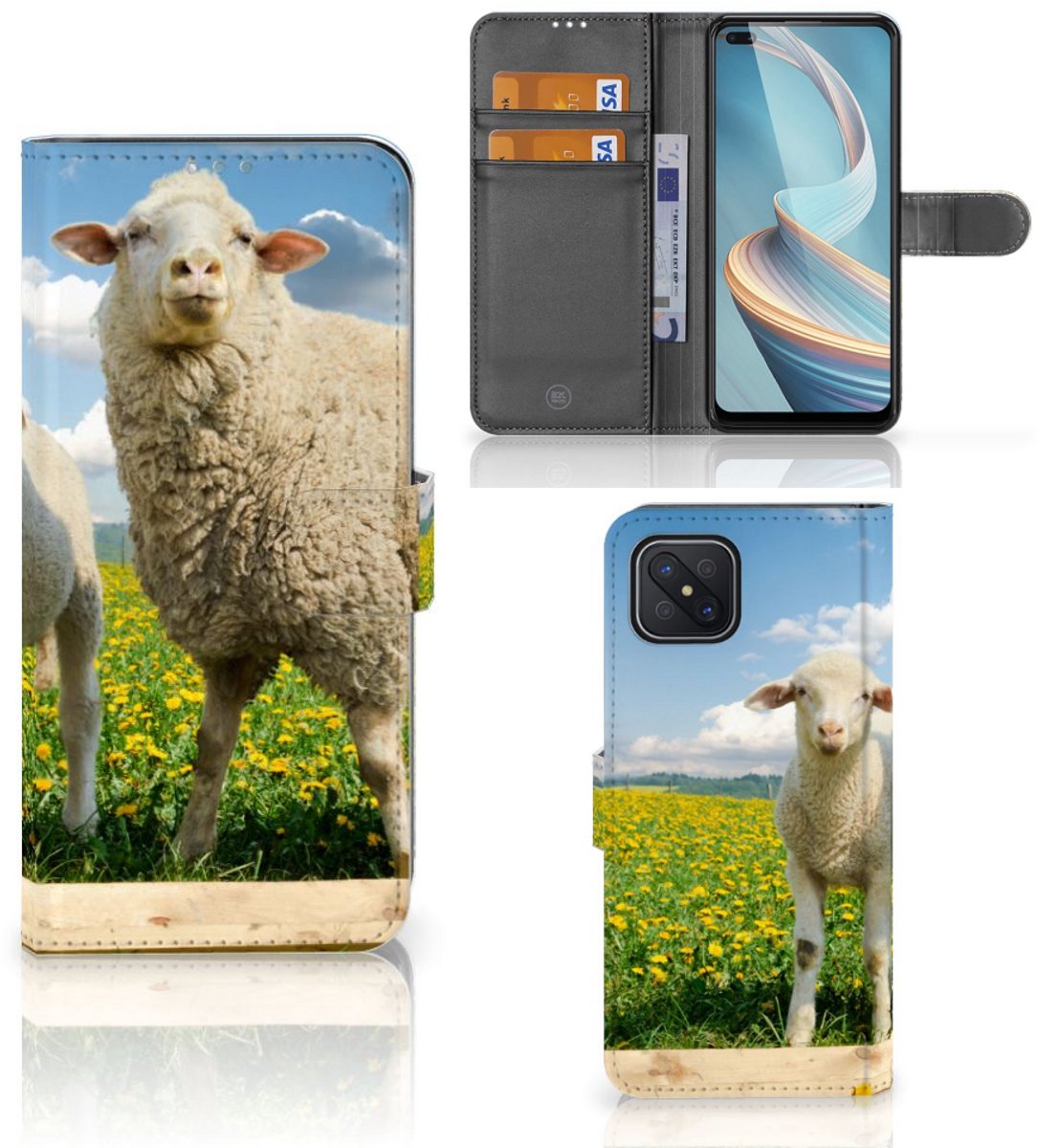 OPPO Reno4 Z Telefoonhoesje met Pasjes Schaap en Lammetje