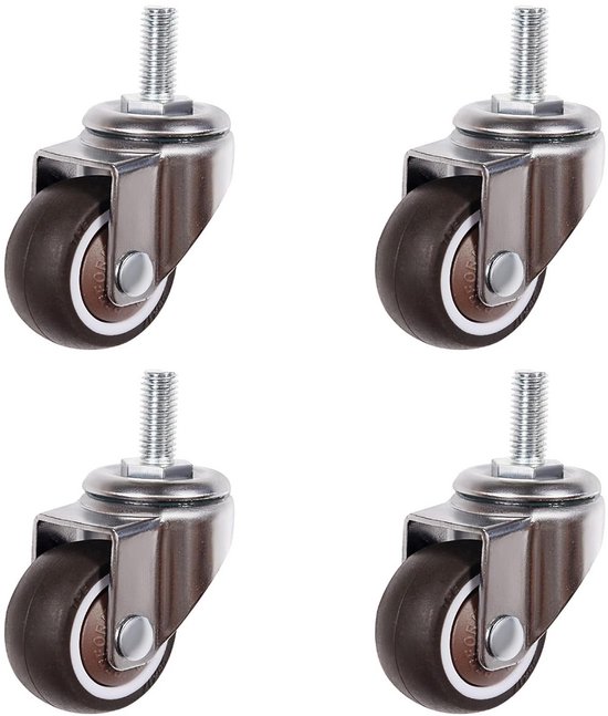 Mini-meubelwielen met Schroefdraad M8 x 20 mm - Rubberen Zwenkwielen