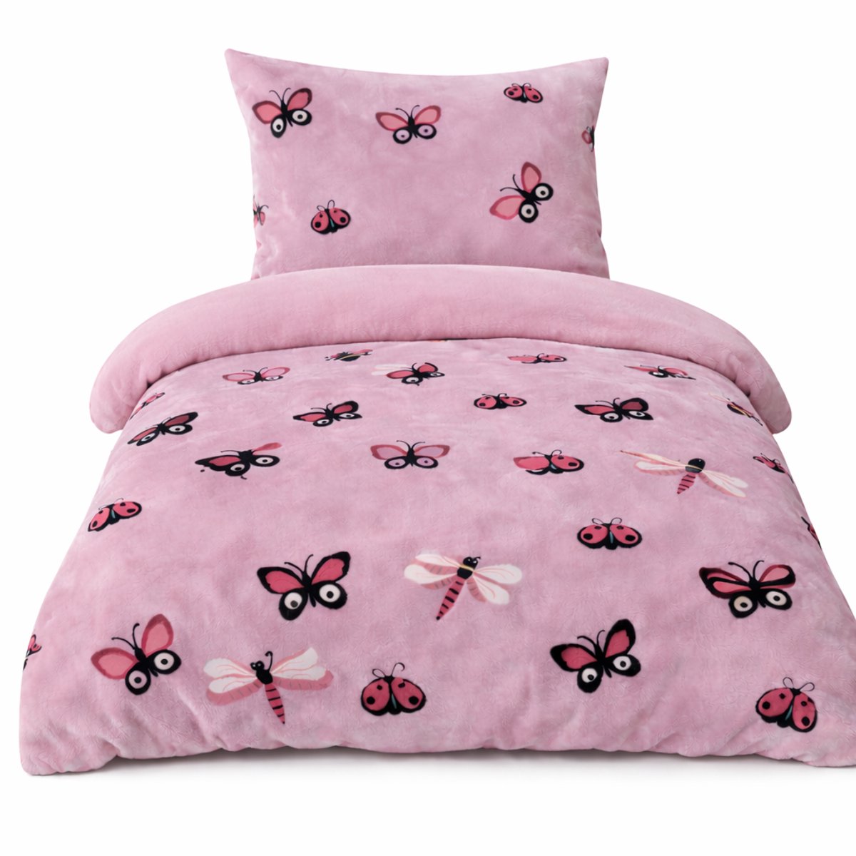 Zachtbeddengoed.nl - Velvet -Dekbedovertrek Peuterbed - Vlinder - 120x150 cm - Laken - Zacht - Comfortabel - Teddy Dekbedovertrek - Luxe Beddengoed met Velvet aan Beiden Zijden