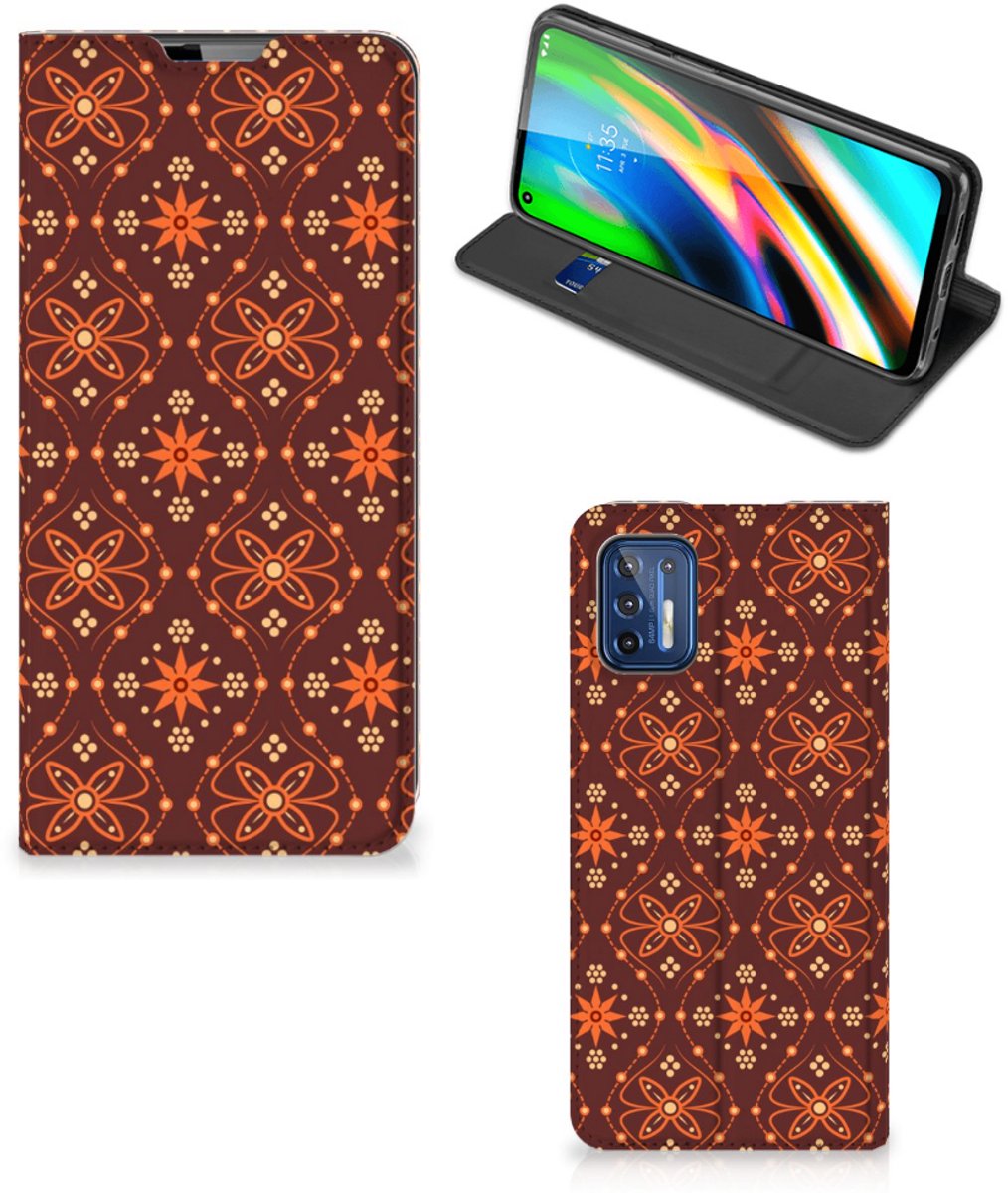 Motorola Moto G9 Plus Hoesje met Magneet Batik Brown
